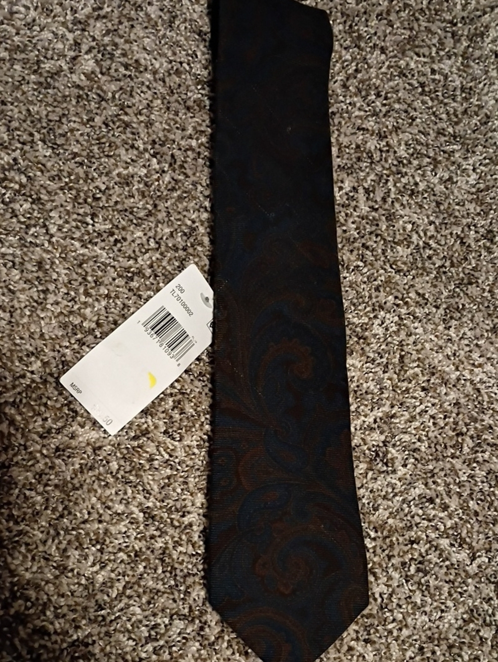 Tommy Hilfiger Navy and Brown Paisley 💯 Wool Tie